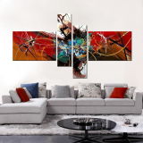 Framed Colourful Abstract Oil Painting 4 Panels