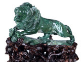 Natural Africa Green Stone Carved Animal Stone Statue, Lion Carving (AG57)