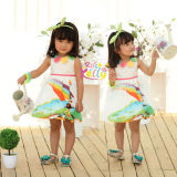 Best Selling Printed Cotton Rainbow Girls Baby Dress, Children Clothes