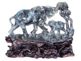 Natural Labradorite Carved Elephant Mum and Kid Carving #AG95, Exquisite Home Decoration