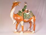 Tang Dynasty Tri-colored-glazed Pottery Camel with Court Ladies