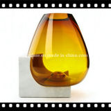 Yellow Blow Glass Bottle Sculpture with Marble