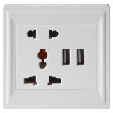 White Frame 2 Ports Output 5V 2.4A Electrical USB Wall Outlet