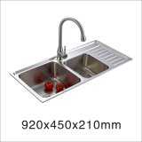 2015 Hot Kitchenware Stainless Steel One Stretched Double Bowl Sink (9245my)