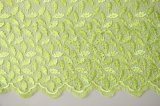 Applique Green Lace Fabric with 3mm Sequin on Net Embroidery