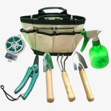 Garden Tools Set Bag (trowel cultivator rake pruner sprinkler wire spool gloves)