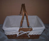Willow Basket with Folding Handles and Fabric Lining (WBS051)