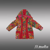 Girl's Outdoor Winter Padded Coat with Colourful Flowers