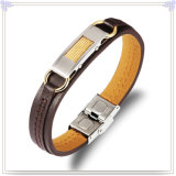Stainless Steel Jewellery Leather Jewelry Leather Bracelet (HR6142)