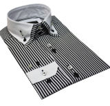 Men's Business Stripe Long Sleeve Double Collar Shirt