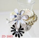 Sz-1662 Enamel Flower Pearl Beads Fashion Bracelet Bangle