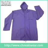 Cheap Purple Color Women's PVC Rain Coat with Hood