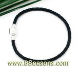 Real Leather Braiding Bracelet W/925 Stamped Sterling Silver Imitation Snap Clasp Fit European Charm 20cm (B06372)