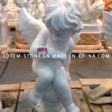 Marble Carved Psyche and Cupid Angel Stone Sculpture for Garden