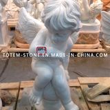 Marble Carved Psyche and Cupid Angel Stone Sculpture for Garden