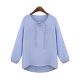 Round Neck T-Shirt Loose Chiffon Shirt with 7th Sleeve
