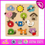 2015 Small Educational Kid Wooden Knob Puzzle, DIY Cute Children Knob Puzzle Game, Good Quality Big Knob Wooden Puzzle Toy W14m062
