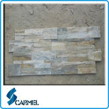 Yellow Wooden Natural Slate S-Shape Stone Cladding Panel