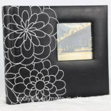 Flower Decorated Black Leather Photo Album with Square Window