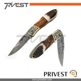 Deer Horn Decorated Handle Pocket Damascus Steel Knife