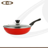 Red Exterior Non-Stick Coating Wok with Metal Lid