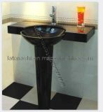 Black Granite Pedestal Sink for Bathroom