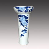 Blue and White Flower Design Ceramic Wash Basin with Stand