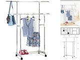 (FH-CA02-B) Grey Double-Pole Clothes Rack, Movable, Adjustable, Extendable Clothes Airer, Stainless Steel Clothes Hanger, Many Color Available