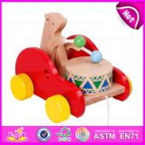 2015 Most Popular Pull Back Toy for Baby Drag, Kids Wooden Toy Drag for Christmas, Hot Sale Item Wood Bear Drums Drag Car W05b093