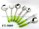 Stainless Steel Green Silica Gel Handle Kitchen Tools (FT-5009)