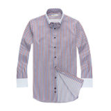 Men's Long Sleeve Printed Stripe Shirt with White Cuff