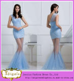 Gorgeous Custom Made One Shoulder Sky Blue Tulle Appliques Mermaid Sexy See Through Corset Prom Dress (SR48)