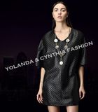 100% Imported High Quality Sheep Leather Outer Wear/Fashion Women's Leather Coat/Knitted Style V-Neck Double Pockets Leather Top/Leather Dress/Women's Clothing
