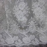 White Mesh Silver Sequin Hand Beaded Rose Embroidery Lace Fabric