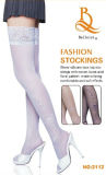 Sheer Silicone Lace Top Stockings with Woven Bows and Floral Pattern P2112