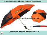 28inchx8ribs Auto Open 2 Folding Umbrella, Promotional 2 Fold Orange Umbrella