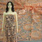 Orange Floral Chemical Lace with Transparent Sequins on It