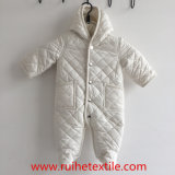 Winter White Woven Quilted Romper, Snow Jumpsuit for Babies