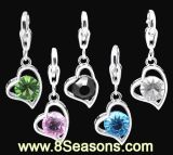 Mixed Silver Plated Rhinestone Heart Clip on Charms, Fits 31x12mm, 10PCS Per Package (B10923)