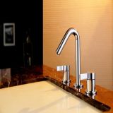 Double Handles Gooseneck Brass Faucet for Hotel Restroom