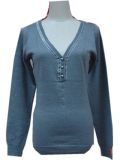 Lady V Neck Knitted Pullover Sweater Fashion Garment (ML006)