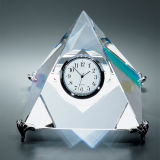 Crystal Clock/Watch Pyramid with Gold Base Feet