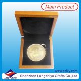 Wooden Coin Box Gold Chinese Challenge Souvenir Coin