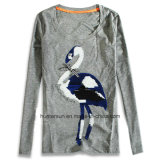 Ladies Fashion Crane Sequin Embroidered T-Shirt (HT8015)