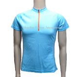 Blue Mesh Dry-Fit Stand Collar T-Shirt for Sportswear