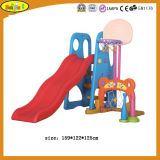 2015 Latest Kids Plastic Slide with Basketball Stand