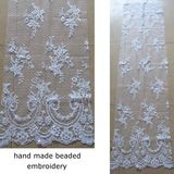 Dzl10210 White/Beige Corded Mesh Hand Beaded Embroidery Wedding Dress Fabric Bridal Gown Embroidery