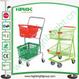 Powder Coated Two Tiers Basket Shopping Trolley Cart