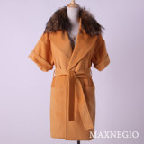 Yellow Short Sleeve Women Winter Coat with Fur Collar (1-86152)