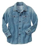 Women's Long Sleeve Double Pocket&Flap Jeans Casual Shirt